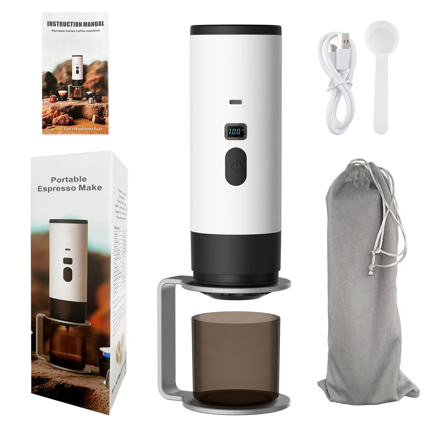 Portable Electric 3-in-1 Capsule Coffee Machine Espresso Machine Wireless Heating Pump Extraction Coffee Cup Digital Display