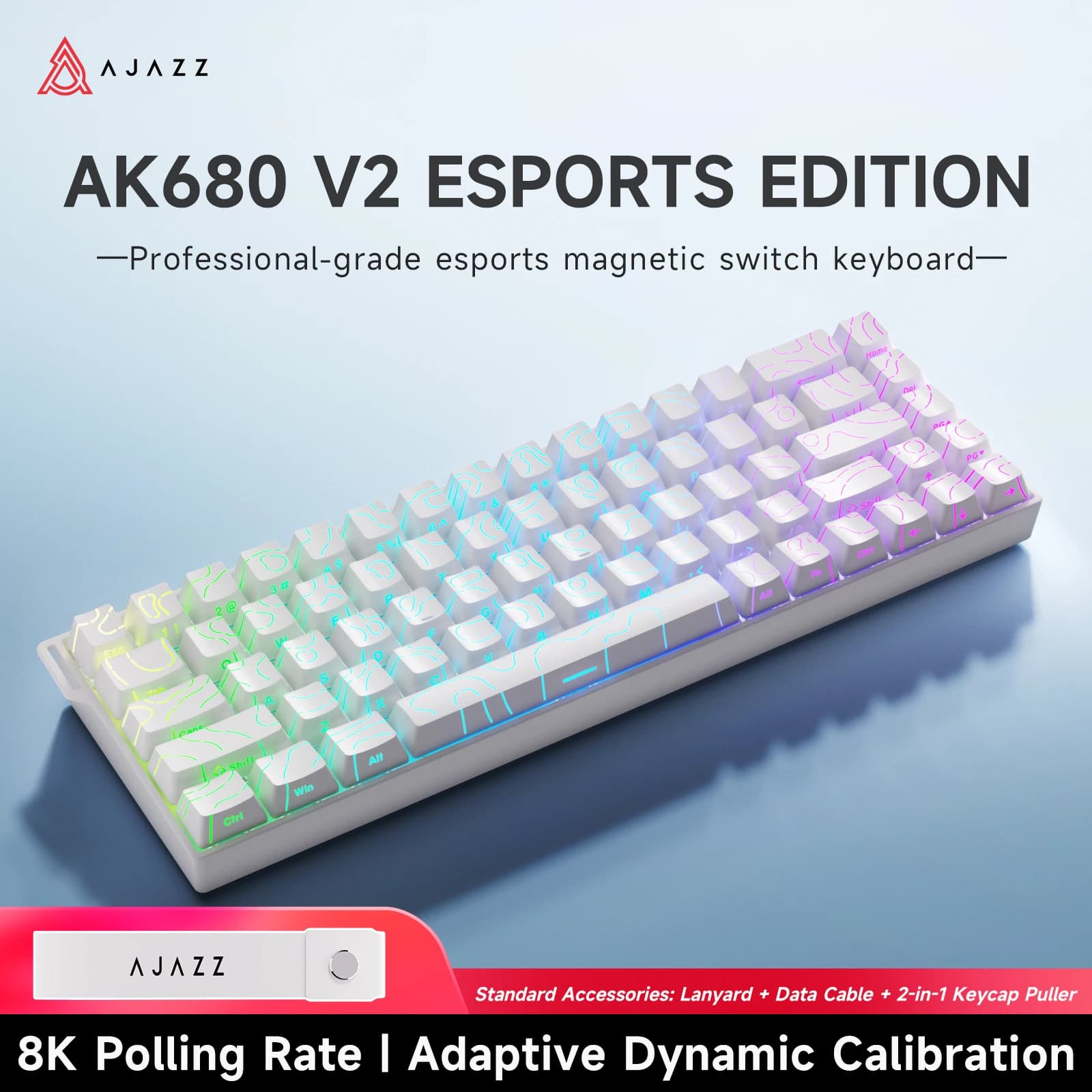AK680 V2 Magnetic Switch Mechanical Keyboard, Aluminum Plate Stabilize Typing, Music Sync 2.0 RGB Lighting, High Frequency Esports Chip, Compact 68 Layout Wired Keyboard