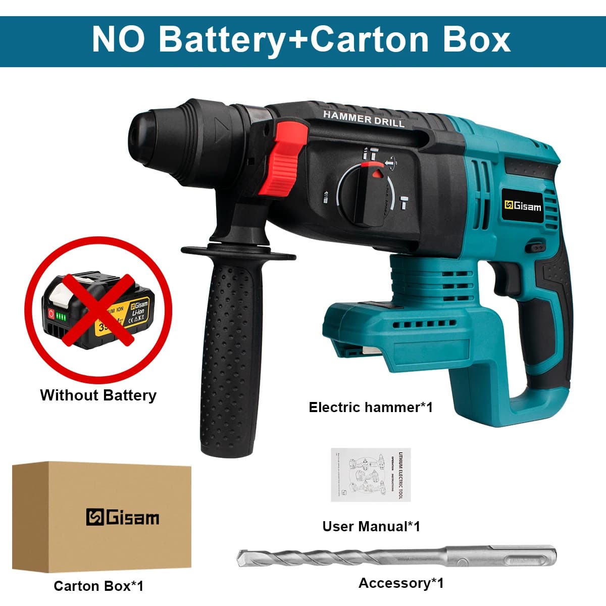 Gisam 26mm Brushless Electric Hammer Drill Multifunctional Rotary Hammer Drill Cordless Impact Drill For Makita 18V Battery Pin