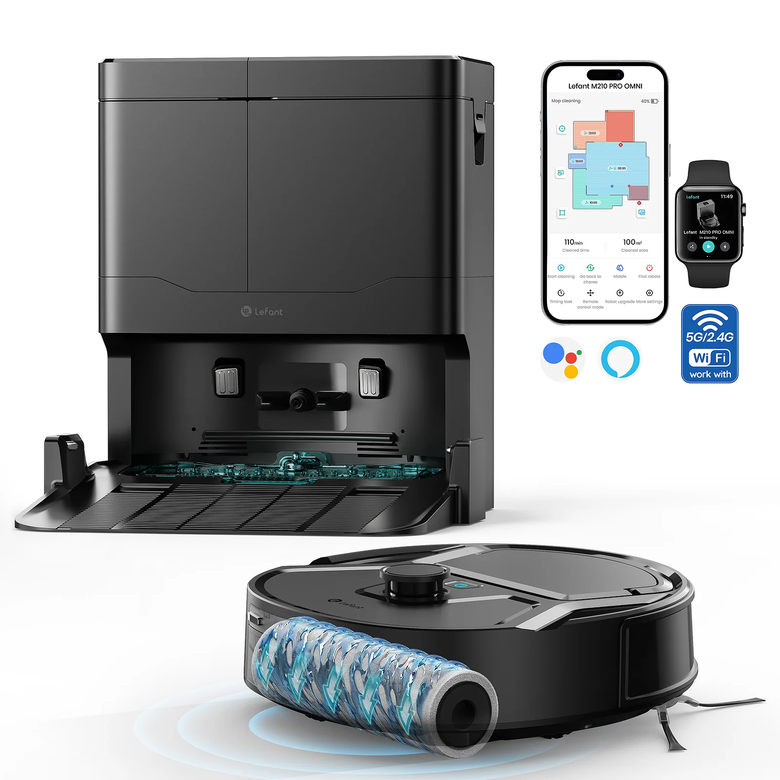 Lefant M265 Robot Vacuum Cleaner with Mapping, 18000Pa, Self-Cleaning Roller, Clean Water Wash, Laser dToF, Avoid PSD, Anti-Tangle, Compact, WiFi 2.4G/5G/Alexa/APP