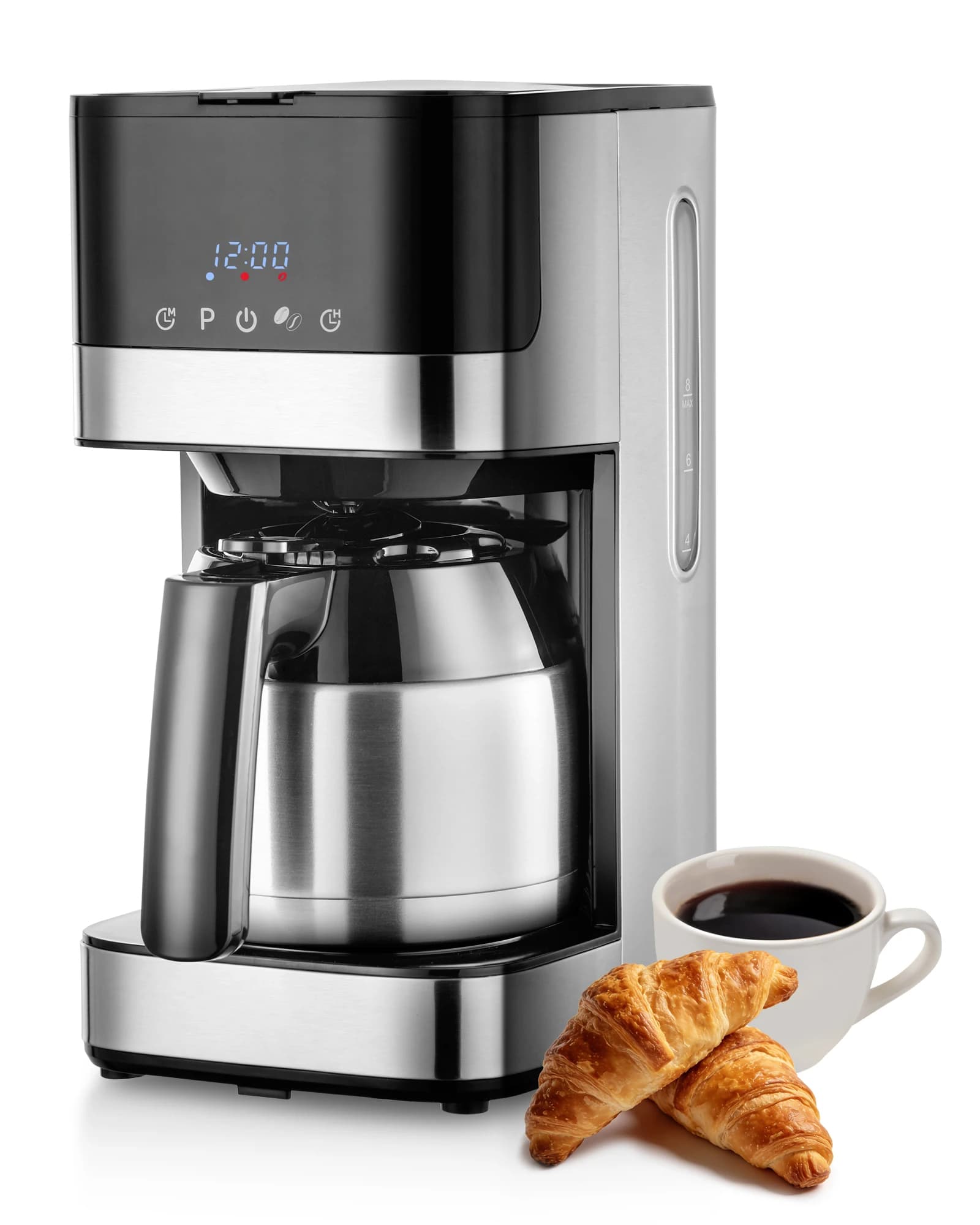 Filterkaffeemaschine Mit Thermokaraffe, Edelstahl Kaffeemaschine Mit Timer, 24H Programmierbar, LED Display, Warmhalteplatte, Abschaltautomatik, Tropfstopp, 900W, 10 Tassen, 1 Liter