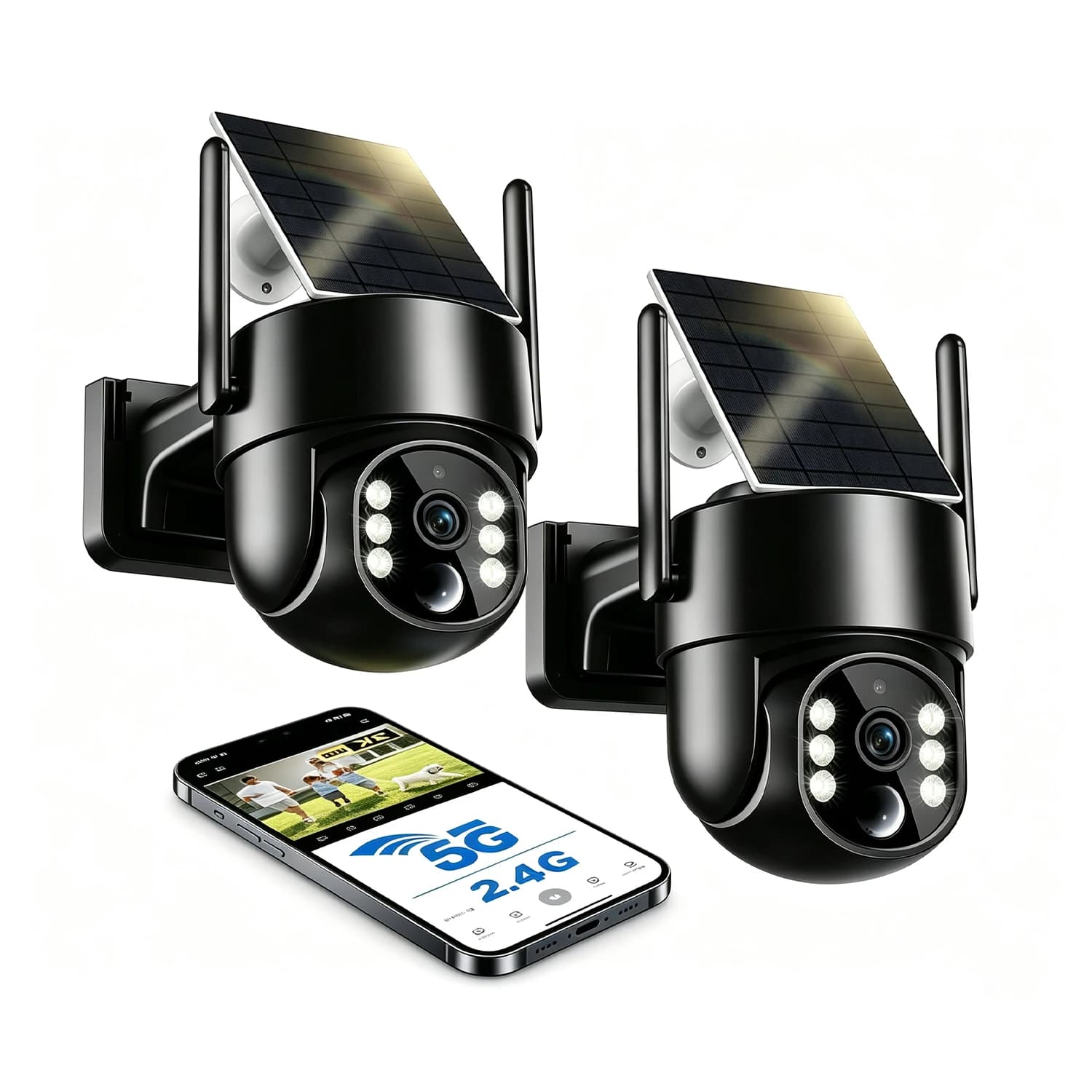 2-Pack Outdoor Solar Security Camera, 2K 4MP PTZ WiFi Battery Powered with Color Night Vision, PIR Motion Alert & Two-Way Audio for Home/Garden
