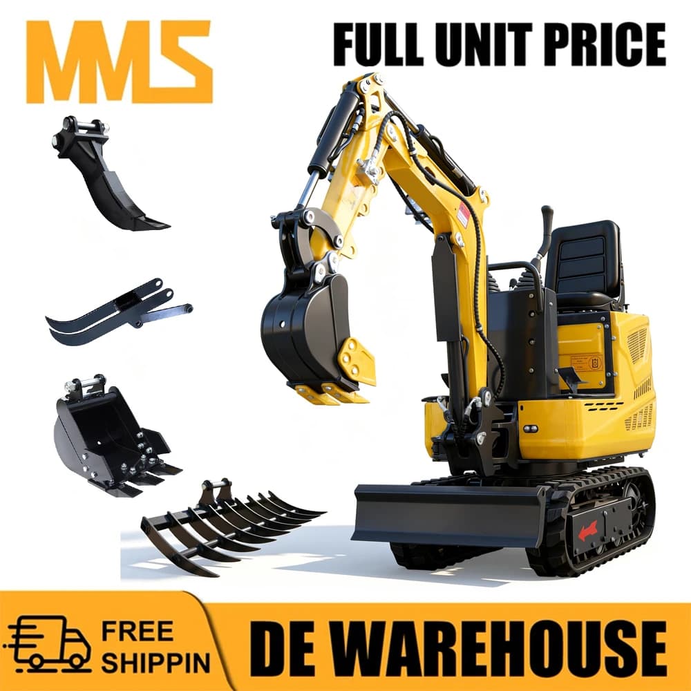 MMS 5-IN-1 Mini Excavator 0.6 Ton 9.25HP 302cc Engine Swing Boom Trencher Digger Machine With Attachment Kit Free Shipping Multi-function Small Crawler Farm Excavators Home Germany Stock Free Shipping