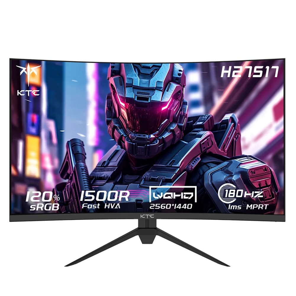 KTC H27S17 27' 1500R Curved Gaming Monitor QHD 2560x1440 16:9 ELED 180Hz 120% SRGB 4000:1 Contrast Ratio 1ms MPRT Response Time