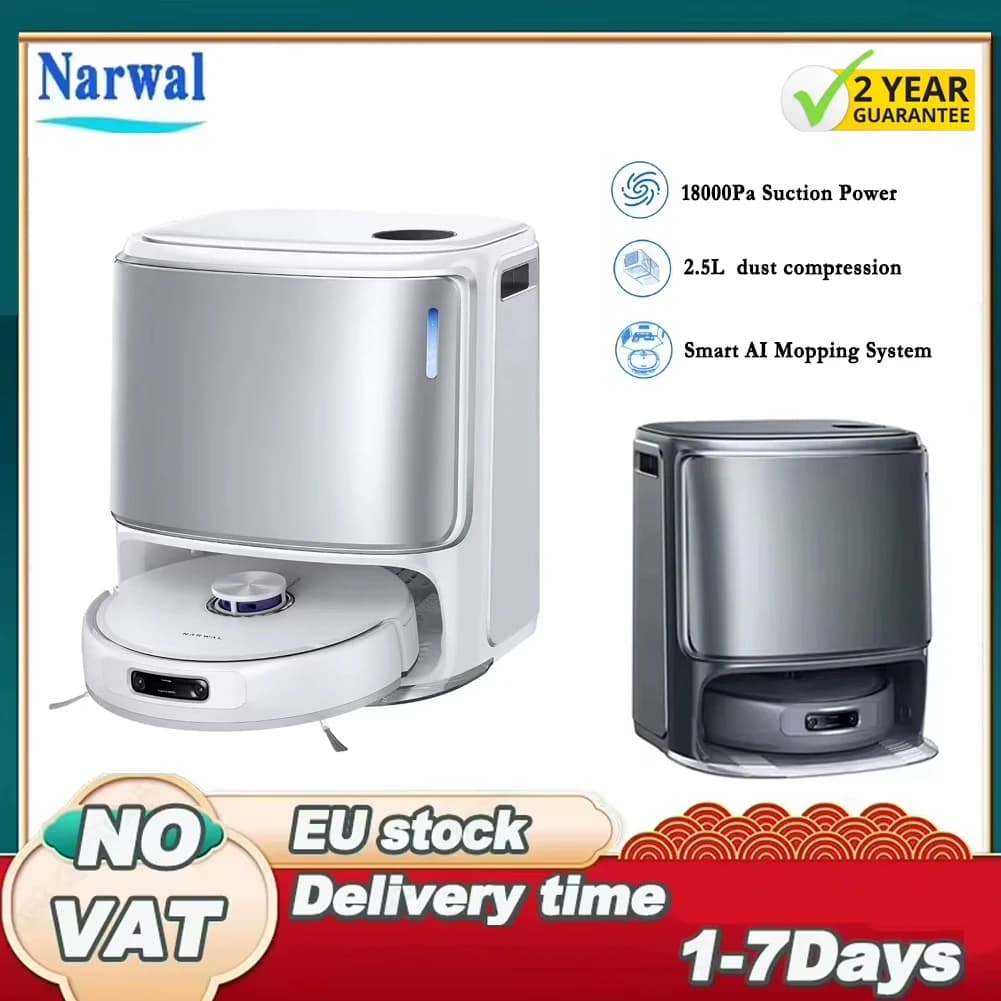 Narwal Freo Z10 Ultra Robot Vacuum And Mop 18000Pa Suction AI Dual Camera Recognition 200 Objects Smart Mopping Hot Water Wash 45-75°C Self Emptying 2 5L Dust Bag 120 Days Zero Gap Edge Corner Cleaning Tangle Free Design Voice Control 6400mAh For Home