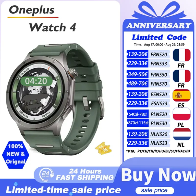 Global version OnePlus Watch 4 Smartwatch 1.5 inches Wear OS by Google Snapdragon W5 up to 16 days Google Wallet