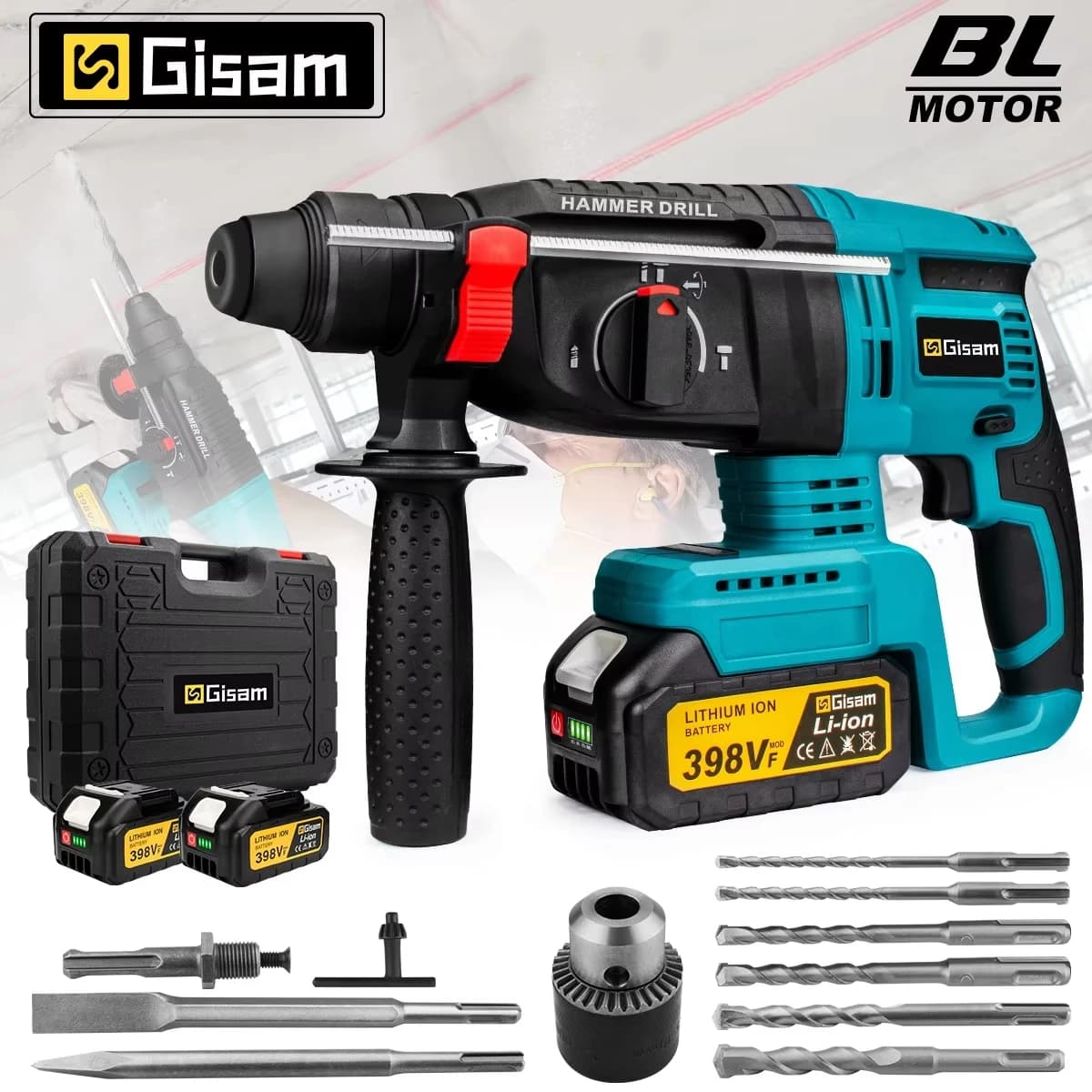 Gisam 26mm Brushless Electric Hammer Drill Multifunctional Rotary Hammer Drill Cordless Impact Drill For Makita 18V Battery Pin