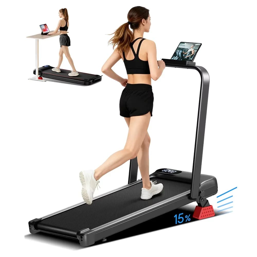 ROBORE U18F(SW1F Upgraded Version)Folding Treadmill 15 Percent Incline Triple Shock Absorption Quiet Brushless Motor Under 45Db Foldable 9cm Thickness 14 9kg Weight No Assembly Needed Max Speed 10.5Km/H For Home Use