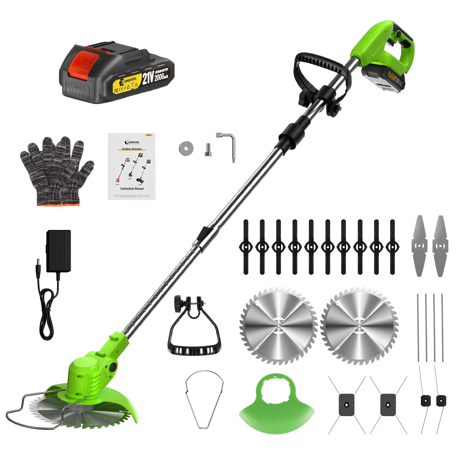 CONENTOOL 21V Multifunctional Electric Grass Trimmer Foldable Lawn Mower with 5 Blade Weeding Machine for Makita 18V Battery Pin