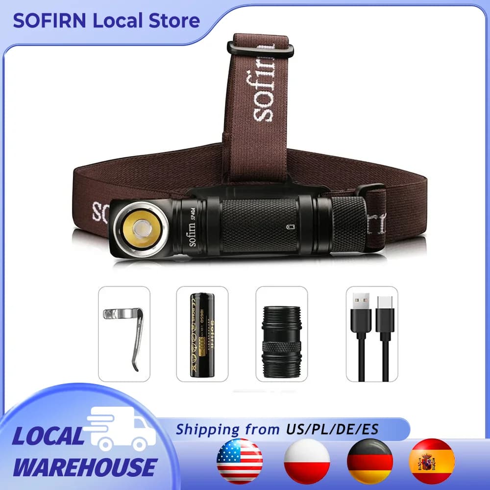 Sofirn-SP40A 1200lm Headlamp TN-3535 18650 Rechargeable Headlight TIR Optics Lens USB C Flashlight with Magnet Tail Cap