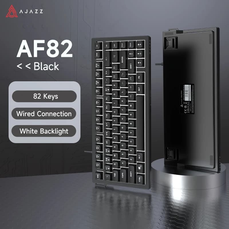AJAZZ AF82 75% Layout Wireless Membrane Gaming Keyboard with Display Screen & 4000mAh Battery (2.4G/Bluetooth/Wired), Full-Color RGB Backlighting, Volume Control Knob, PC Compatible
