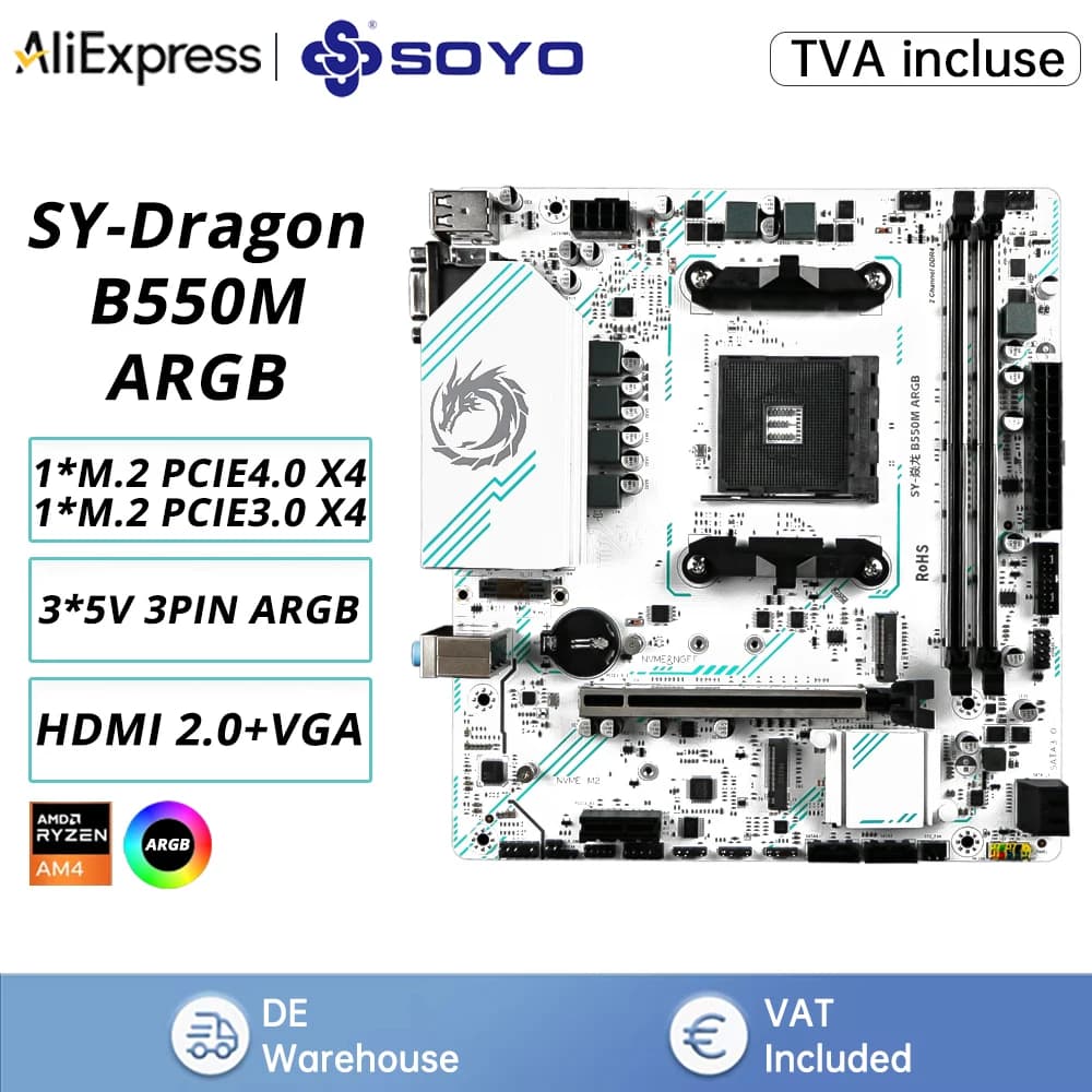 SOYO AMD B550M games Motherboard USB3.1 M.2 Nvme Sata3 DDR4 Dual Channel Supports RYZEN R3 R5 R7 3000 4000 CPU AM4 Sket