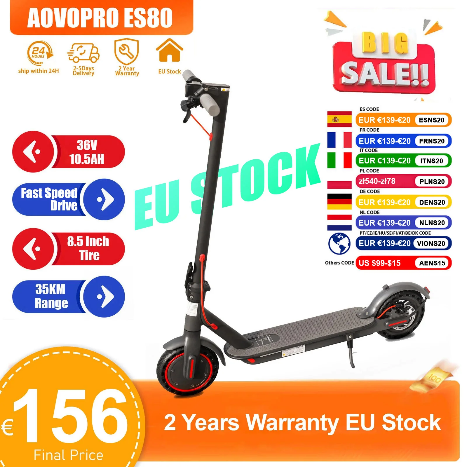 AOVOPRO 2026 Fast Riding Electric Scooter for Adults 35KM Long Range Strong Climbing Power Folding Electric Scooter 8.5 Inch Smart Escooter
