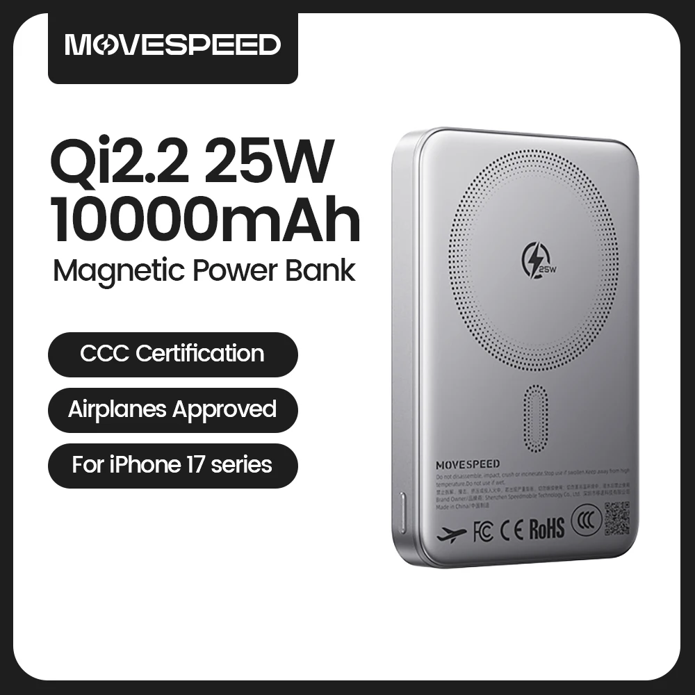 【CCC】MOVESPEED JP387Pro Qi2.2 Magnetic Wireless Power Bank 10000mAh USB C PD 45W Wired Fast Charging Powerbank for iPhone 17 16