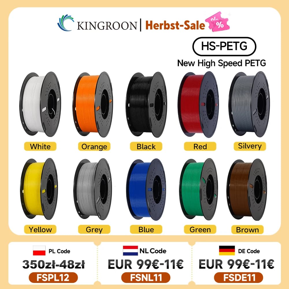 KINGROON Newest HS-PETG 3D Printer Filament 1.75mm High Speed 3D Printinng Material Hyper PETG 5KG 10KG Mix Color