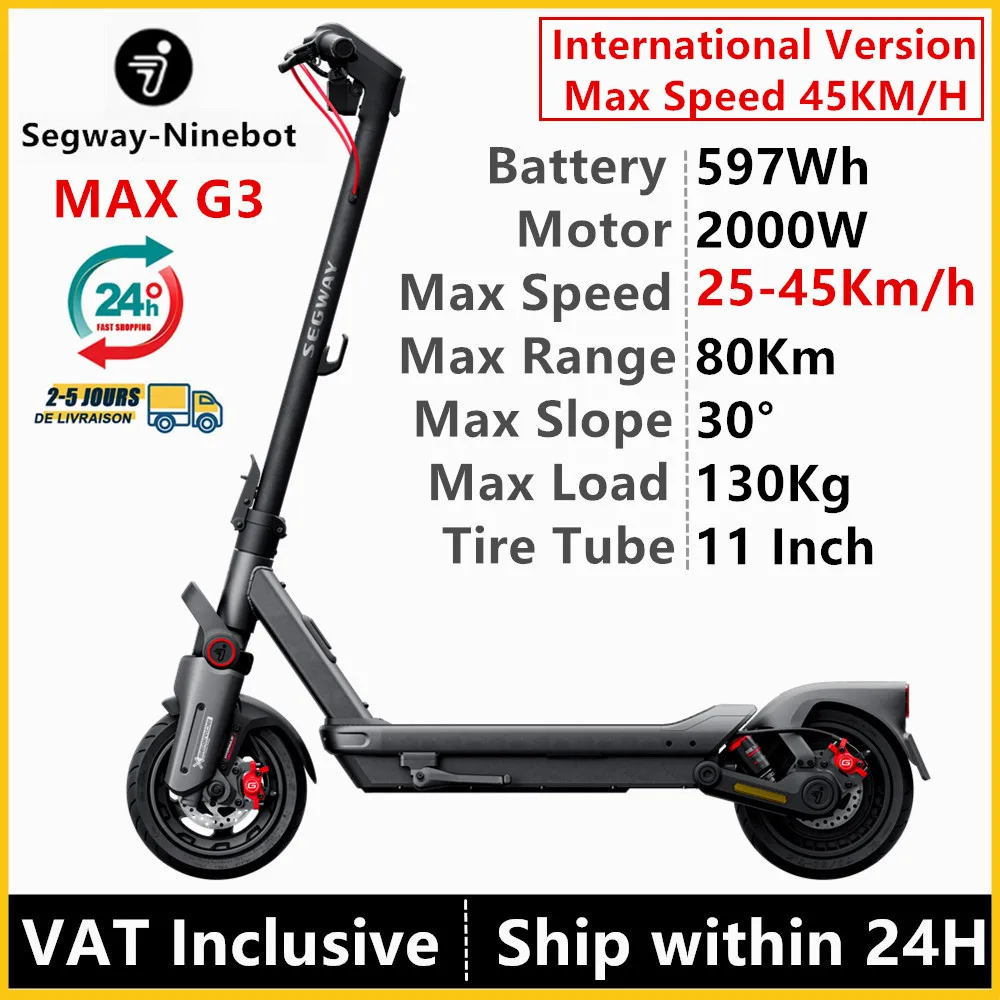 EU STOCK Oiginal Ninebot By Segway Max G3 Electric Scooter 2000W Motor 25Km/h Unlock to 45Km/h Max Speed 80KM Range Max G3 KickScooter With TFT Display