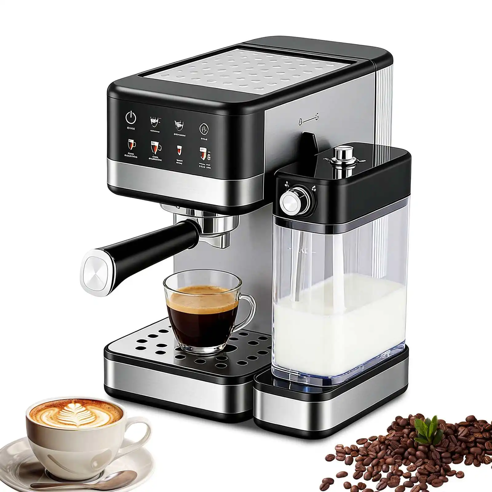 20 bar automatic espresso coffee maker with milk frother 1.2L water tank and 1L milk container for latte cappuccino