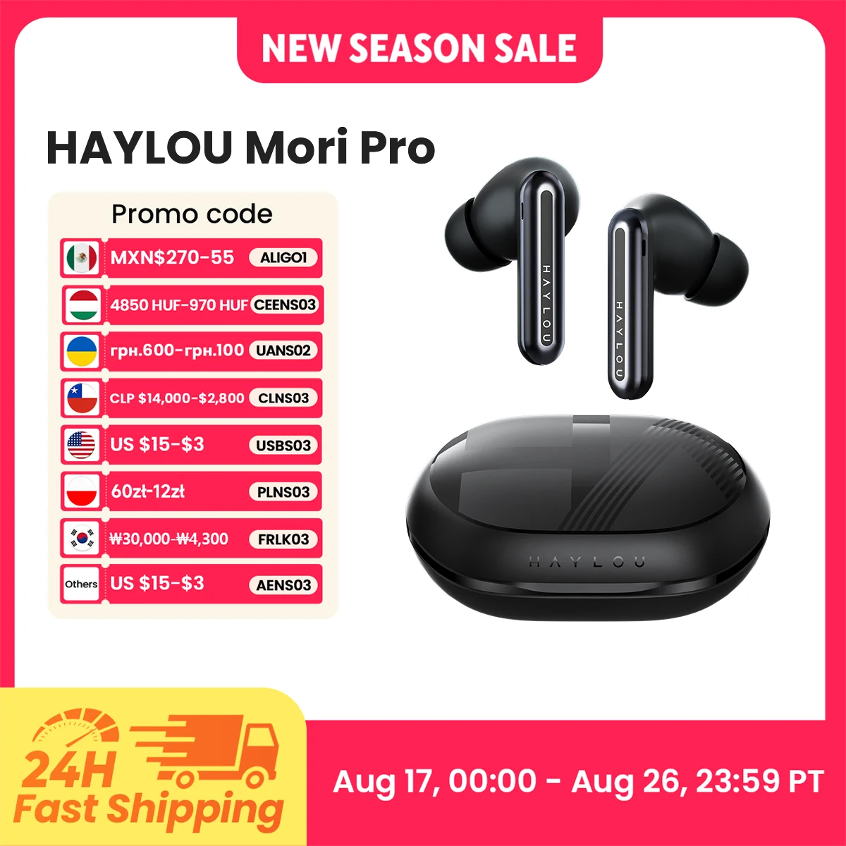 HAYLOU Mori Pro Bluetooth 5.4 Earphones -43dB ANC Active Noise Cancellation Earbuds 6 Mic Wireless Headphones 35H Battery Life