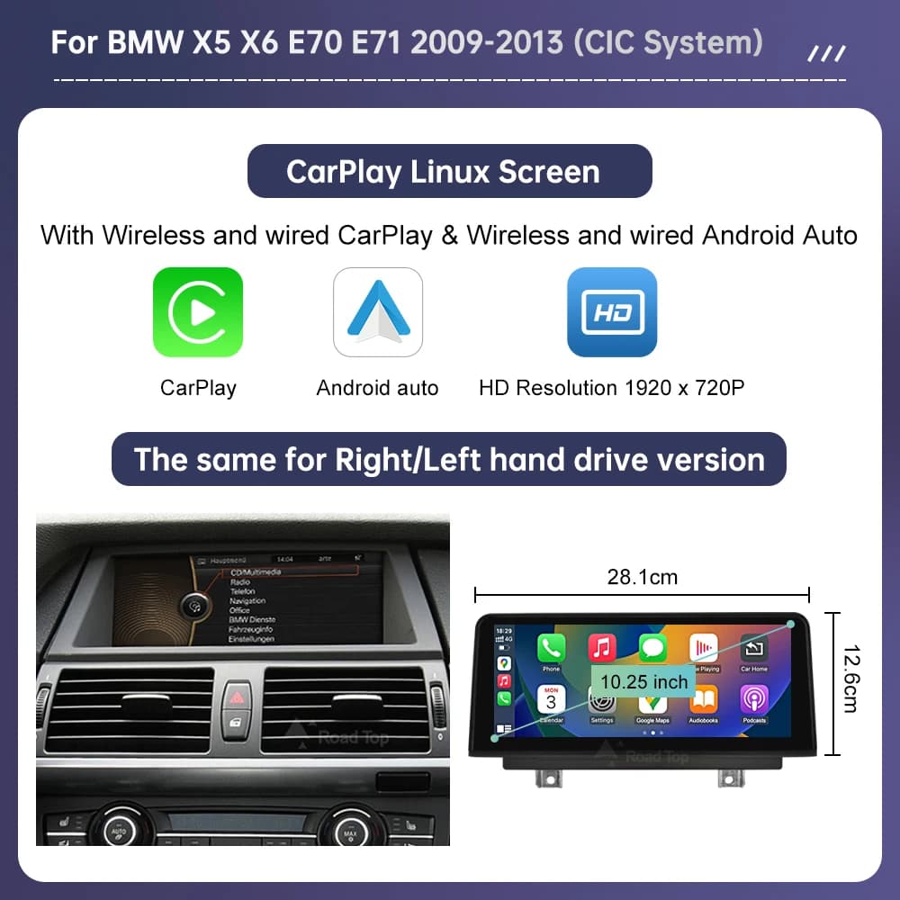Wireless Carplay Touch Screen For BMW X5 E70 X6 E71 2007-2013 CCC CIC Display Radio Android Auto Car Multimedia Player