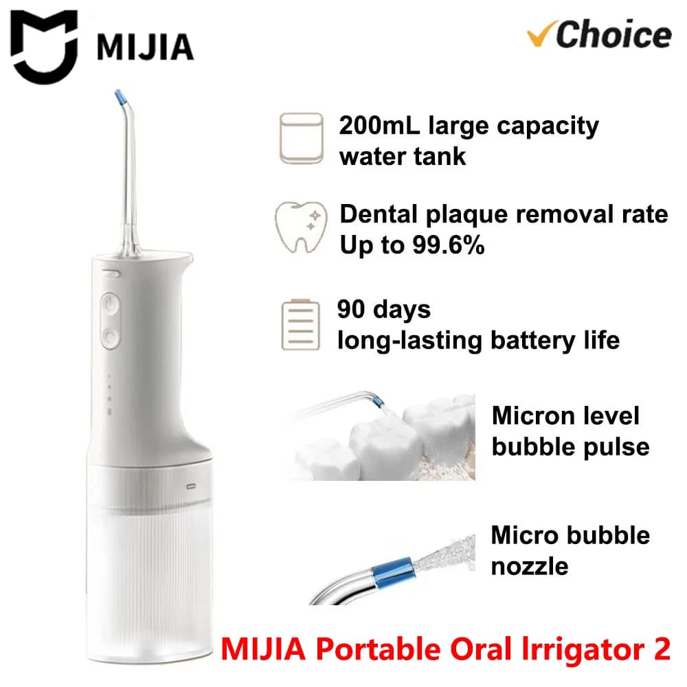 2025 NEW MIJIA Electric Oral Irrigator 2 MEO705 Portable Water Flosser 200mL 3-Mode Tooth Cleaner Micron-level Bubble
