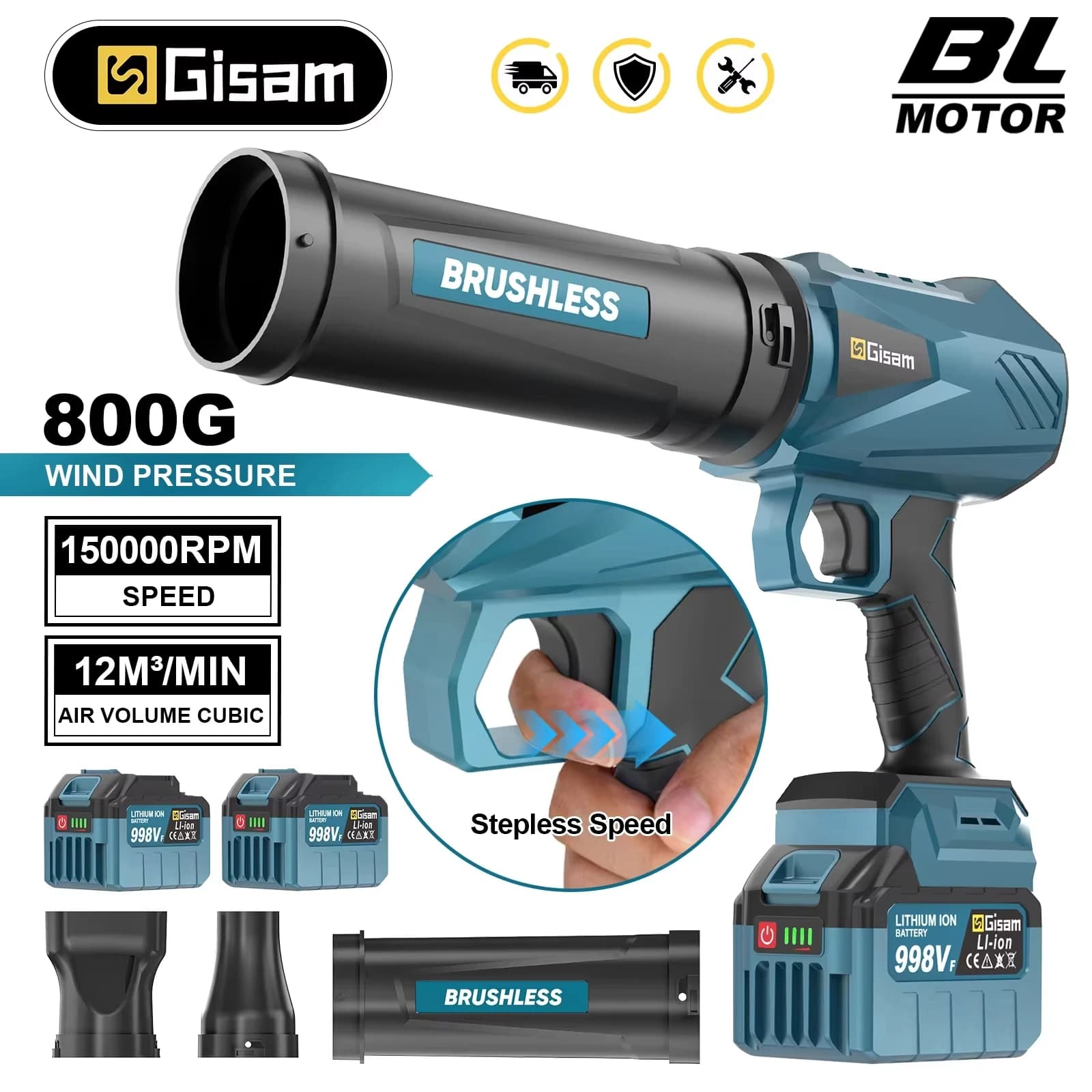 Gisam Brushless Electric Turbo Fan Cordless Leaf Air Blower Turbo Jet Fan Handheld Dust Blowing Tool For Makita 18V Battery Pin