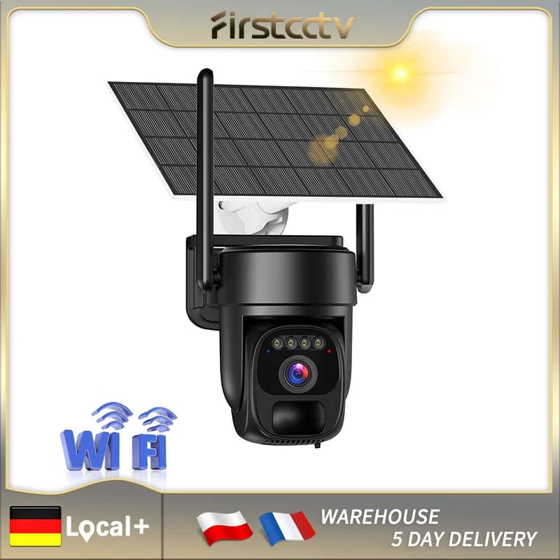 FIRSTCCTV 4G/WiFi Security Camera 3MP 4KHD Solar Powered Battery Outdoor Surveillance PIR Human Detection Audio
