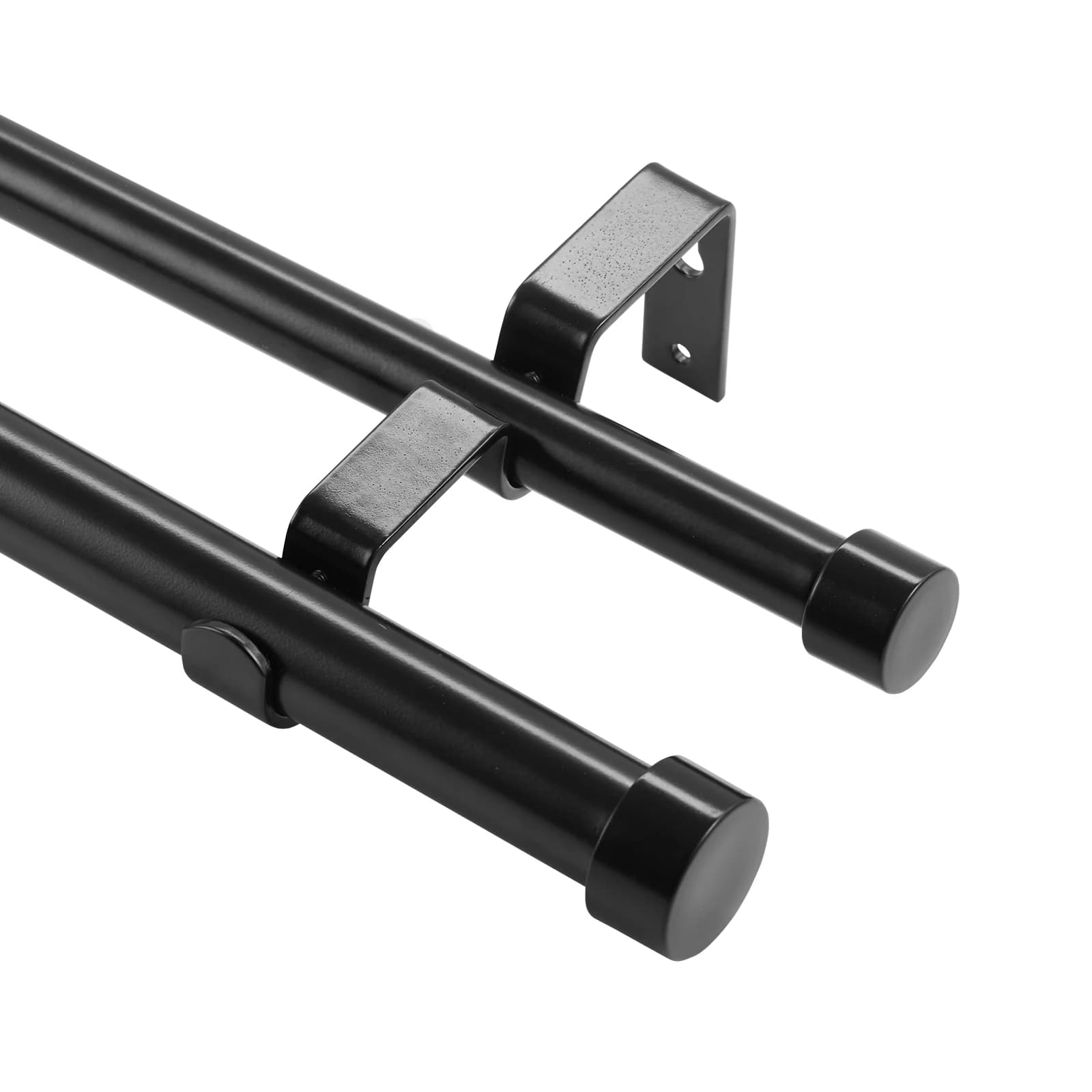 SucceBuy 1 Inch Dual Curtain Rods, 36-72/74-144in, for Windows 24-68/69-140in Telescoping Double Rod with Round Finials, Black