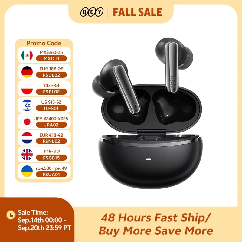QCY MeloBuds N70 Adaptive ANC Wireless Earbuds Bluetooth 6.0 LDAC Hi-Res Audio 6 Mics Wireless Charging Earphones 50Hrs IPX5
