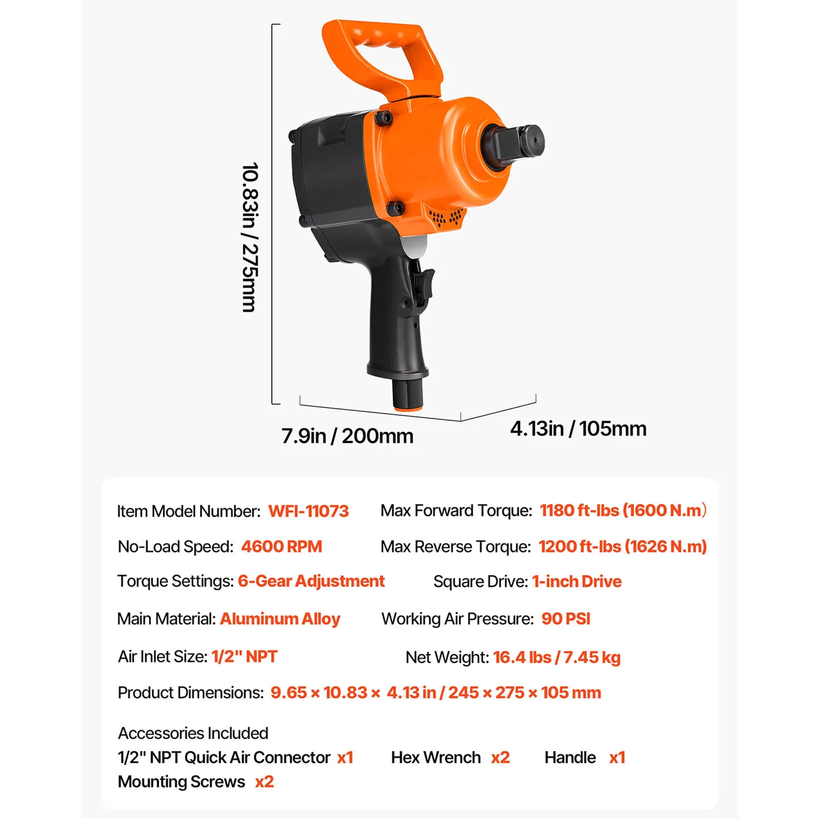SucceBuy Air Impact Wrench Twin Hammer Air Impact Gun 4600RPM 6-Speed Pneumatic Wrench for Heavy Duty Auto Repairs Maintenance