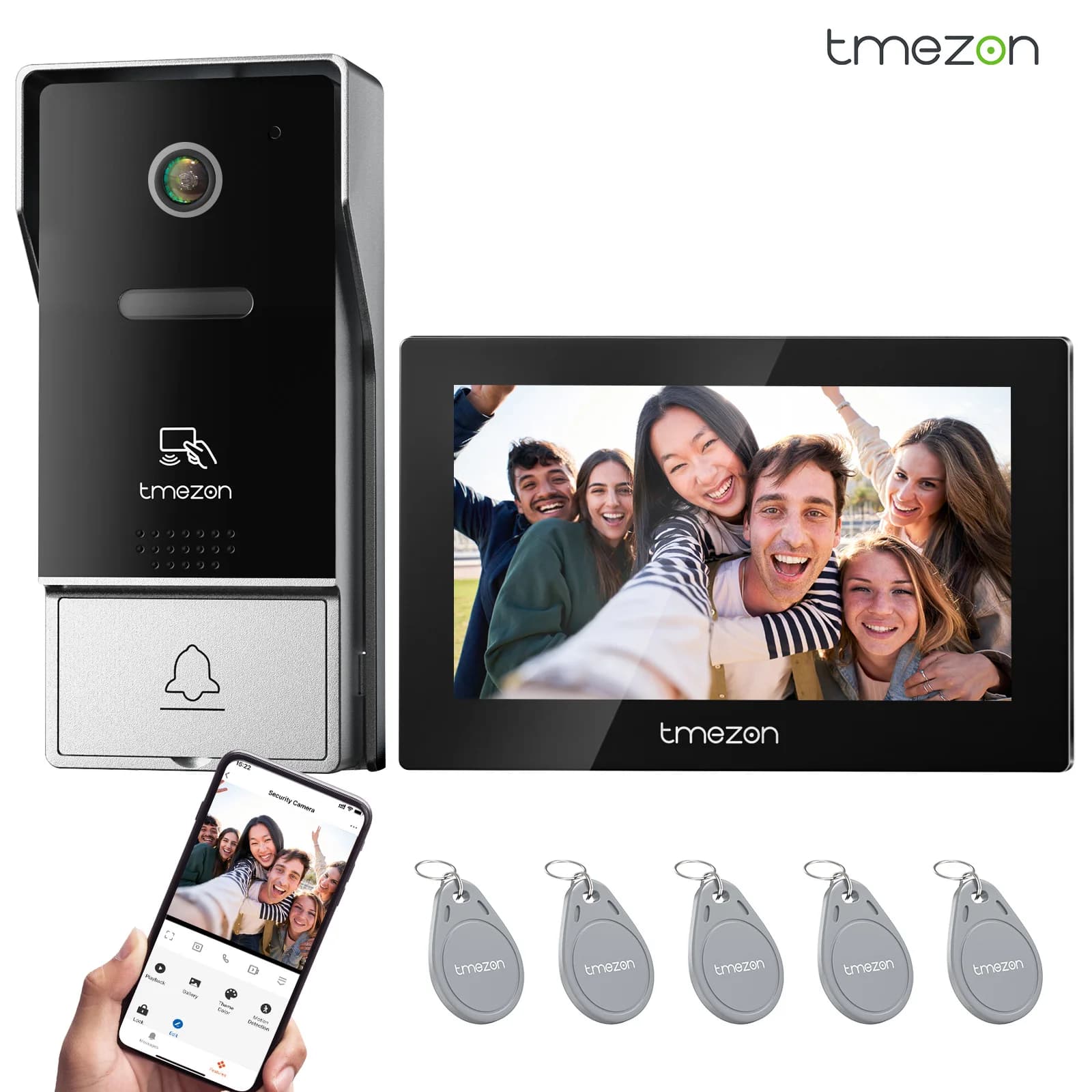 TMEZON 7 Inch 1080P Wireless Wifi Smart Video Doorphone Touch Screen Intercom System with Wired Doorbell Compatible with Tuya APP for Home Security