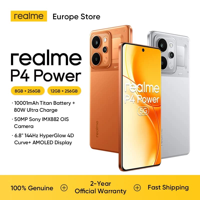 realme P4 Power 5G  EU Version Smartphone 10001mAh Battery 80W Charge 6.8"144Hz Curved Display Dimensity 7400 Ultra Chipset 50MP Sony Camera