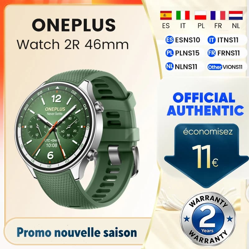 OnePlus Watch 2R Smartwatch 1.43'' AMOLED Screen Snapdragon W5 Gen 1+​BES2700 100H Battery Life WiFi Wear OS by Google GPS 2024