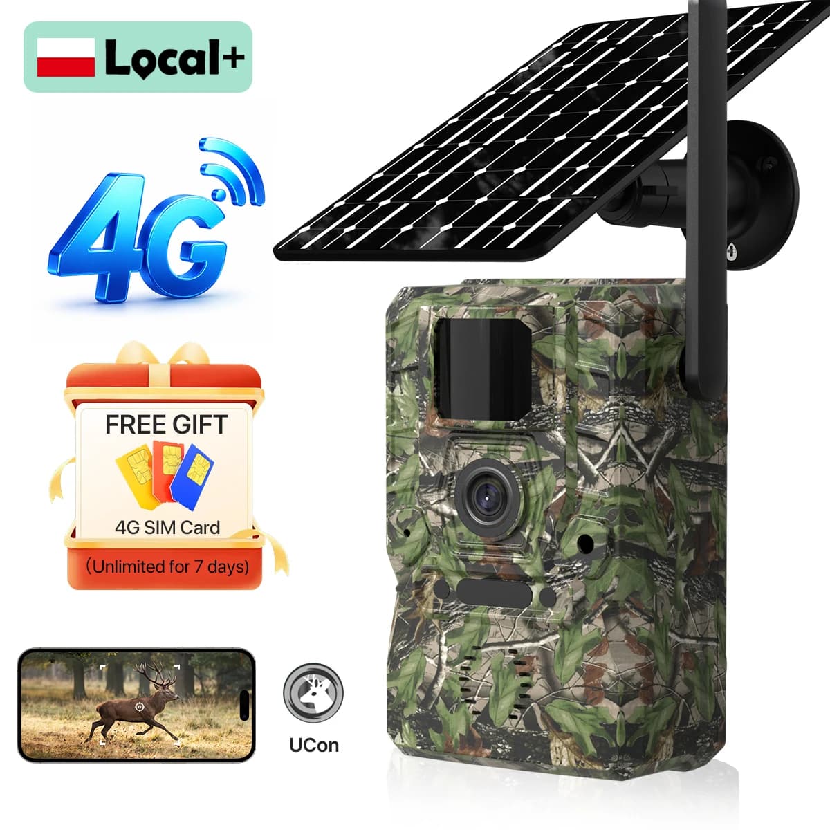 2K 4G SIM Solar Power Supply Camera PIR Motion Activated Wildlife Hunting Trail Camera Outdoor Night Vision Hunting Surveillance Ucon App