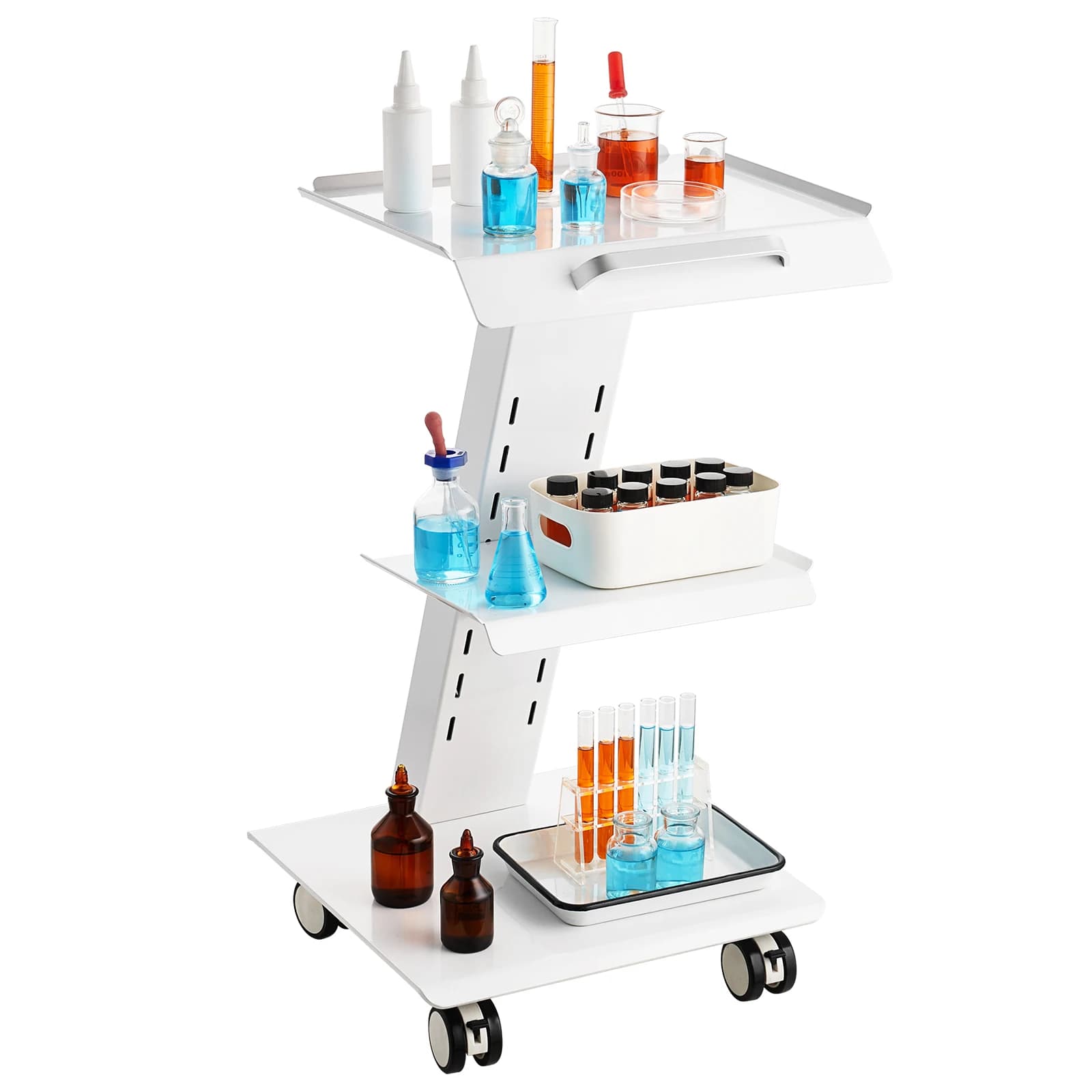 SucceBuy Lab Trolley 3-Layer Rolling Cart Metal Mobile Trolley  220 lbs Weight Capacity for Lab Clinic Beauty and Salon