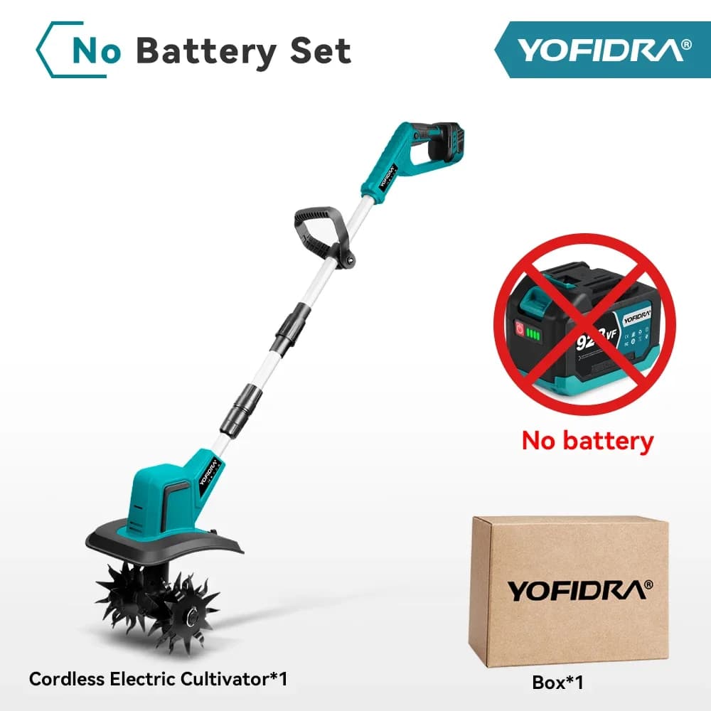 YOFIDRA 1500W Brushless Electric Tiller Cultivator   Portable Grass Trimmer Soil Turning Garden Power Tool for Makita Battery Pin