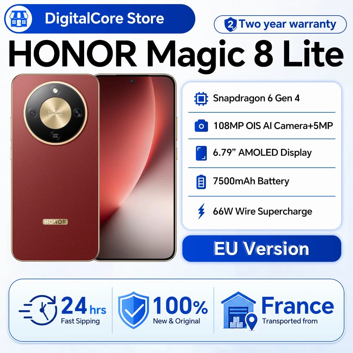 New Honor Magic8 Lite Eu Version 2026 5g Smartphone Android Mobile Phones Amoled Snapdragon 6 Gen 4 7500Mah 108Mp Ois Ai Camera