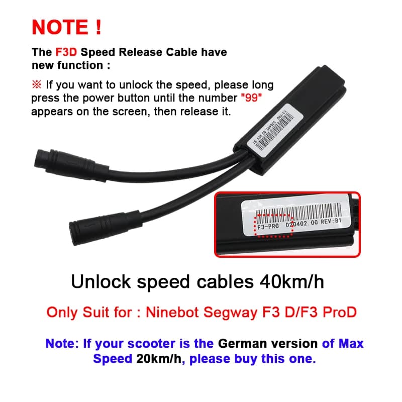 Customized Release Speed Limit Cables 40km/h for Ninebot by Segway F3E/F3D/F3 ProE/F3 ProD E-Scooter Unlock Speed Lines