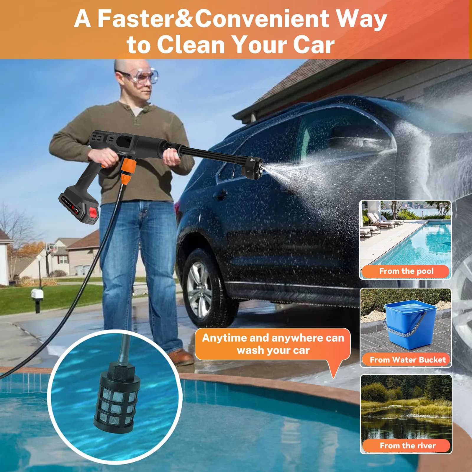 30Bar Car Water Gun Home Garden Cleaning Tools 6 in 1 Versatile High Pressure Cleaning Machine Home Car Wash For Washing Cars