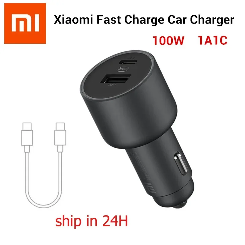 Xiaomi Mi Car Charger 100W MAX 1A1C Fast Charging Dual-port USB-A USB-C Smart Device Fully Compatible With Light Effect Display