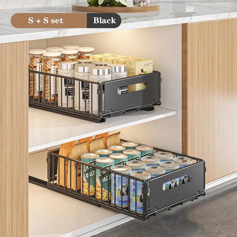 2pcs Kitchen Storage Rack Slide Drawer Storage Tray Seasoning Bottle Spice Storage Rack Pull Out Cabinet Drawers Organizer