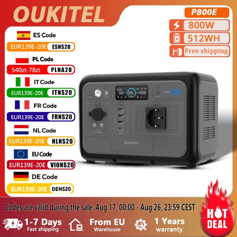 OUKITEL P800E Portable Power Station 800W Solar Generator 512Wh Lifepo4 Battery Home Backup Outdoor Camping Mobile power