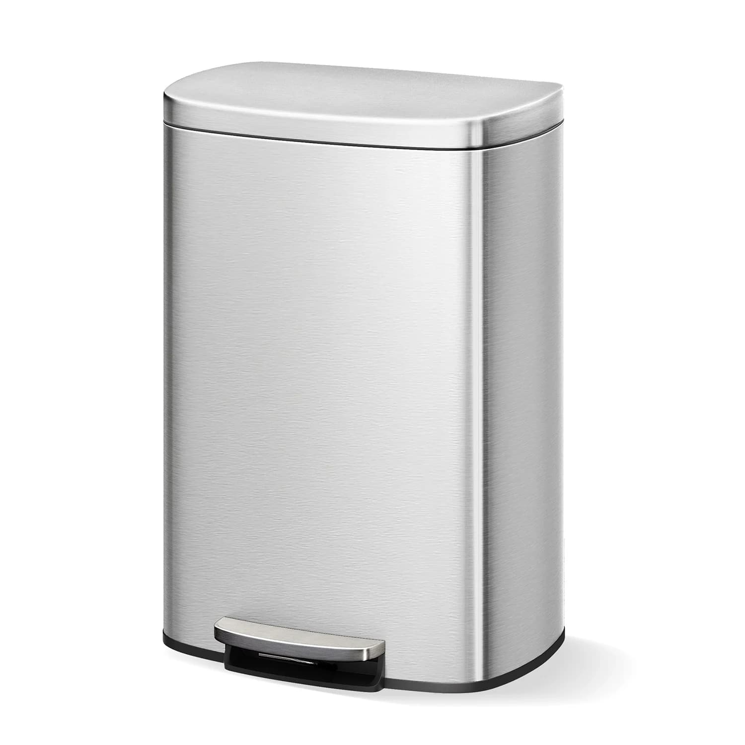 Large Step-On Kitchen Trash Can 13 Gallon/50L – Metal Soft Close Lid, Stainless Steel Step Pedal, Removable Inner Bucket, Rustproof, Rear Handle – High Capacity Pedal Bin
