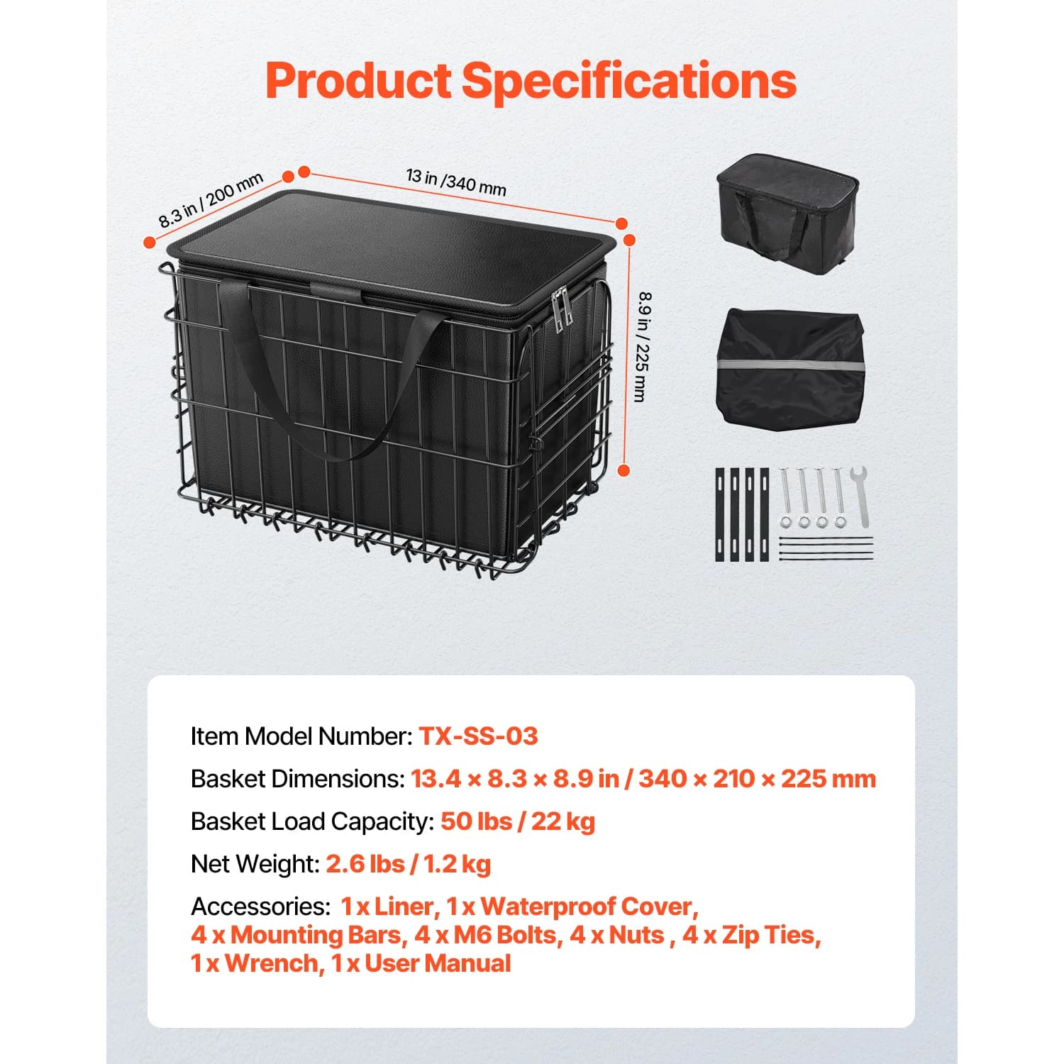 SucceBuy Rear Bike Basket Folding Wire Bicycle Basket w/ Cargo Net Removable Liner Bag&Waterproof Cover ReleaseDesign BikeBasket