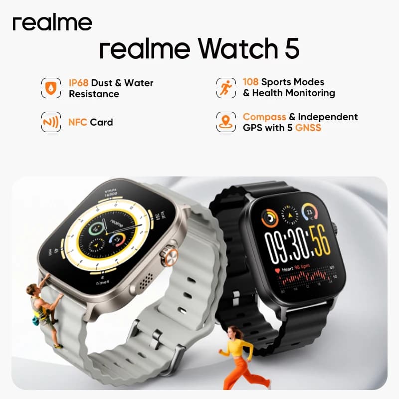 realme watch 5 Global Version 1.97" AMOLED 460mAh 14-Day Battery Life 300+ Themes Support GPS GNSS IP68 waterproof
