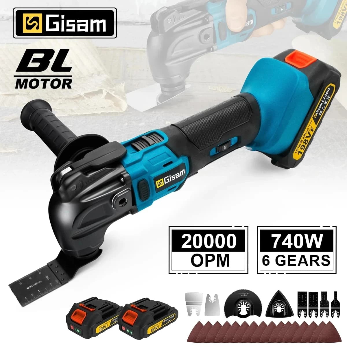 Gisam 740W Brushless Oscillating MultiTool 20000OPM Electric Woodworking Cutting Saw Home Decoration for Makita 18v Battery Pin