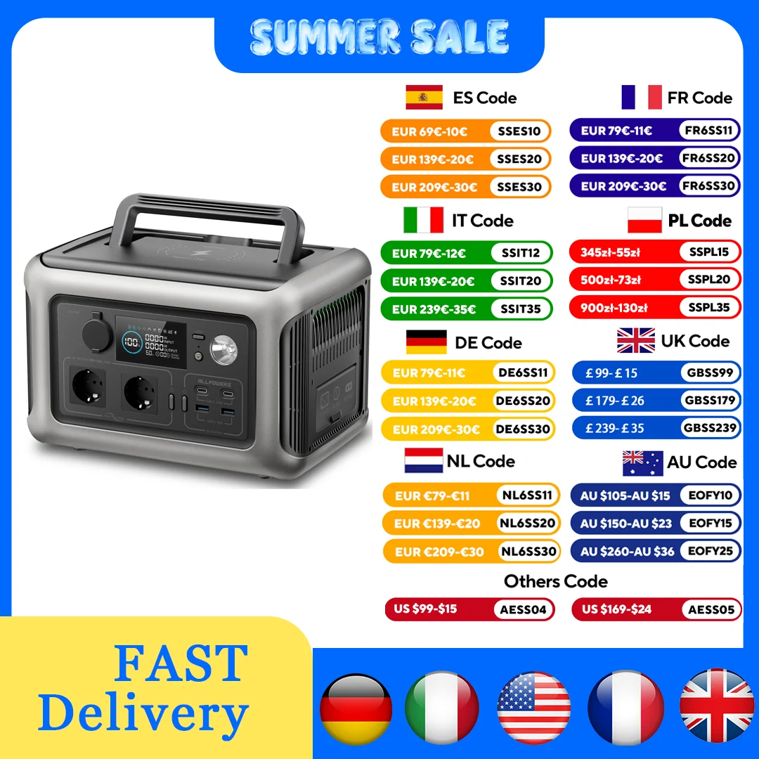 ALLPOWERS 299Wh 600W Portable Power Station R600, LiFePO4 Battery Backup with UPS Function, 1 Hour to Full 400W Input, MPPT