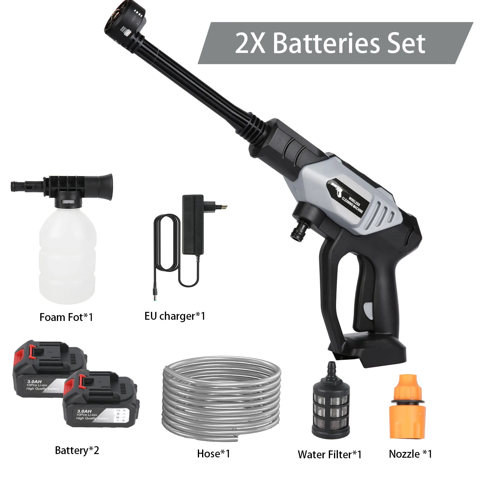 6 In 1 Electric High Pressure Washer with 2 Batteries Car Wash Water Gun Garden Irrigation Tools for Makita Battery Pin