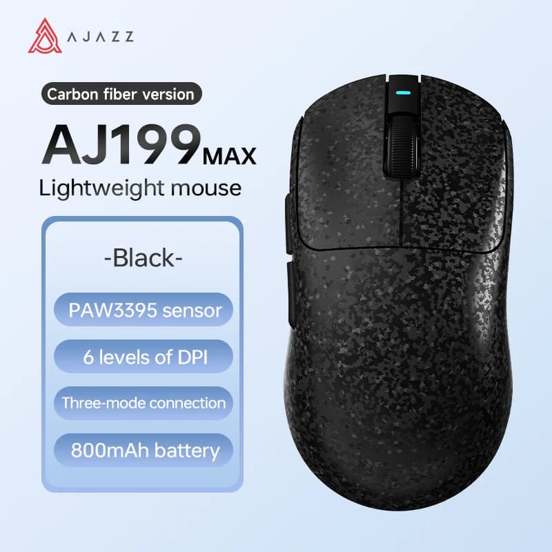 AJAZZ AJ199 / AJ199 MAX Carbon Fiber Wireless Tri-Mode Gaming Mouse, PAW3395 Sensor, 900mAh / 800mAh