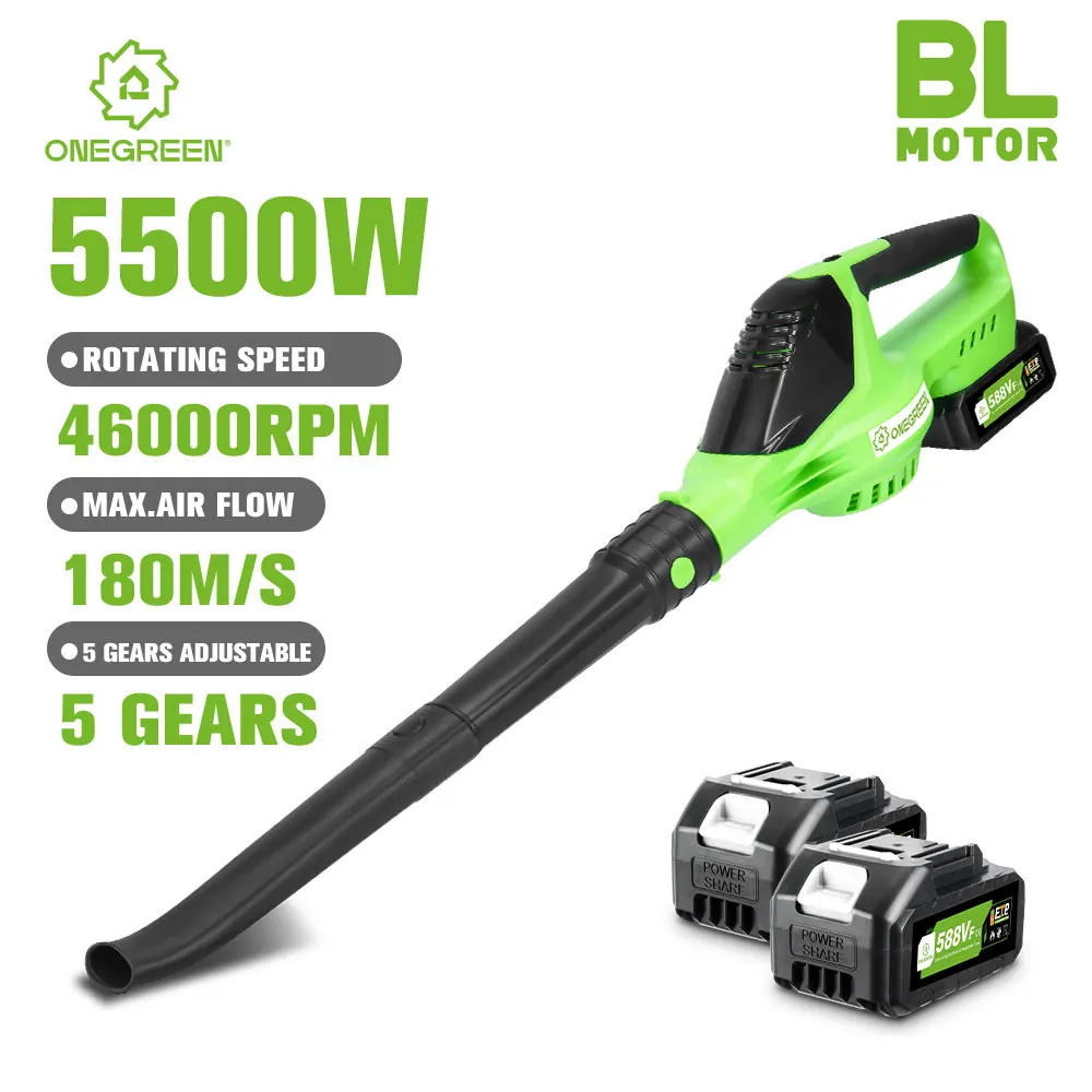 ONEGREEN Brushless Cordless Electric Blower 5500W Leaf Snow Blowing Yard Road Cleaning Power Tool For Makita 18V Battery Pin