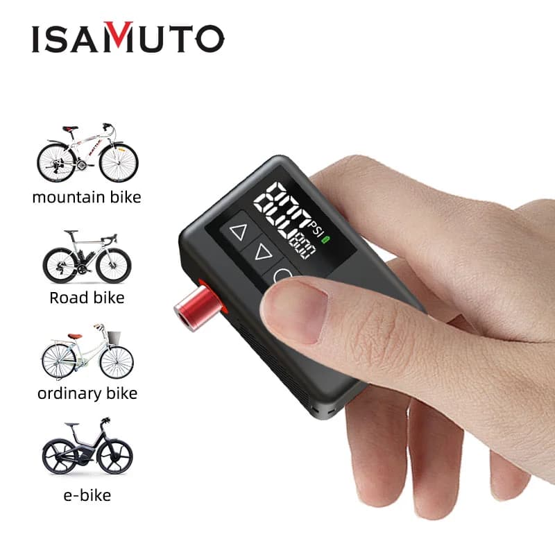 Electric Air Pump 120 PSI ISAMUTO Tire Inflator Pump for Motorcycle Bicycle Ball Inflator Portable Pocket MINI Compressor